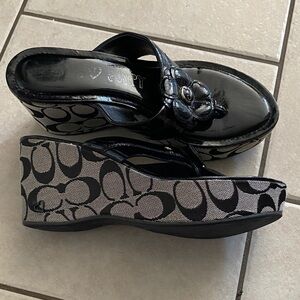 Coach poppy Black and gray Wedges with Floral Accent
